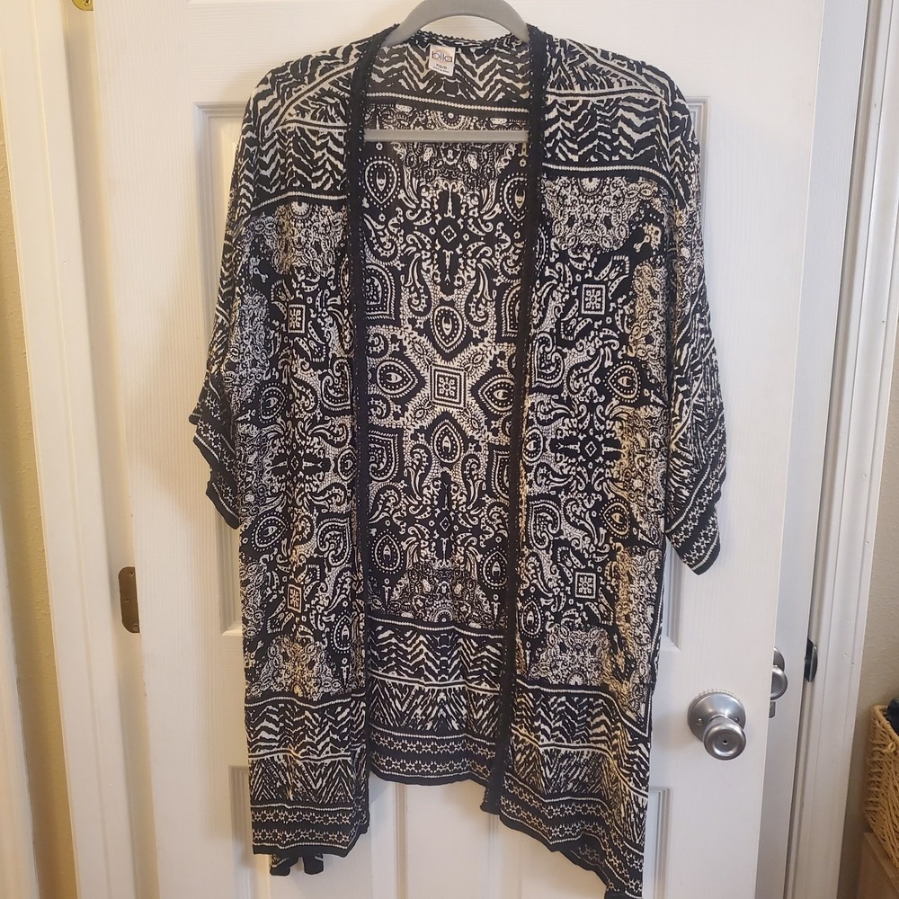 Bila XS/S Boho paisley lace Kimono Cardigan sharkbite Festival hippie‎ oversized